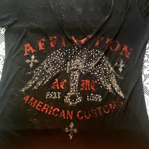 Affliction, Black and Orange Burnout V-Neck Short Sleeve T-Shirt, Size L… - Picture 4 of 8